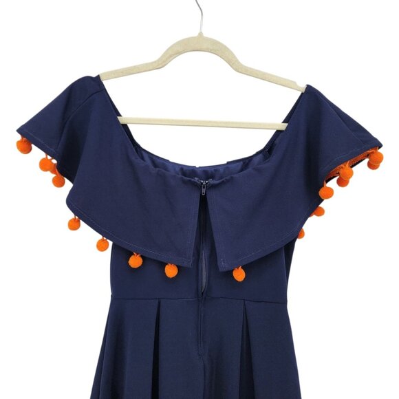 Game On Dresses Womens Small Romper Pleated Pom Pom Navy Blue Denver Broncos - Picture 4 of 6